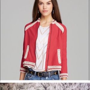 EUC red jacket with crochet accents